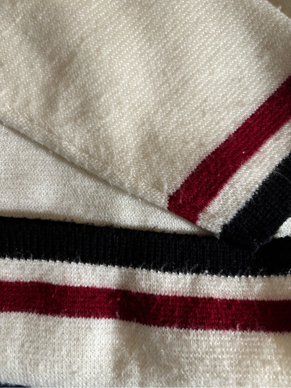 Puritan Cream Sweater with Bowling Red and Blue Strips Edge - Picture 13 of 16